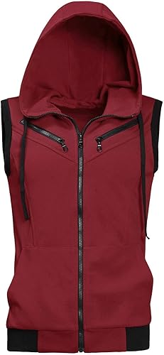 Red Sleeveless Hooded Zipper