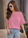 Waffle Knitted Drop Shoulder T-Shirt Pink