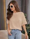 Waffle Knitted Drop Shoulder T-Shirt Beige