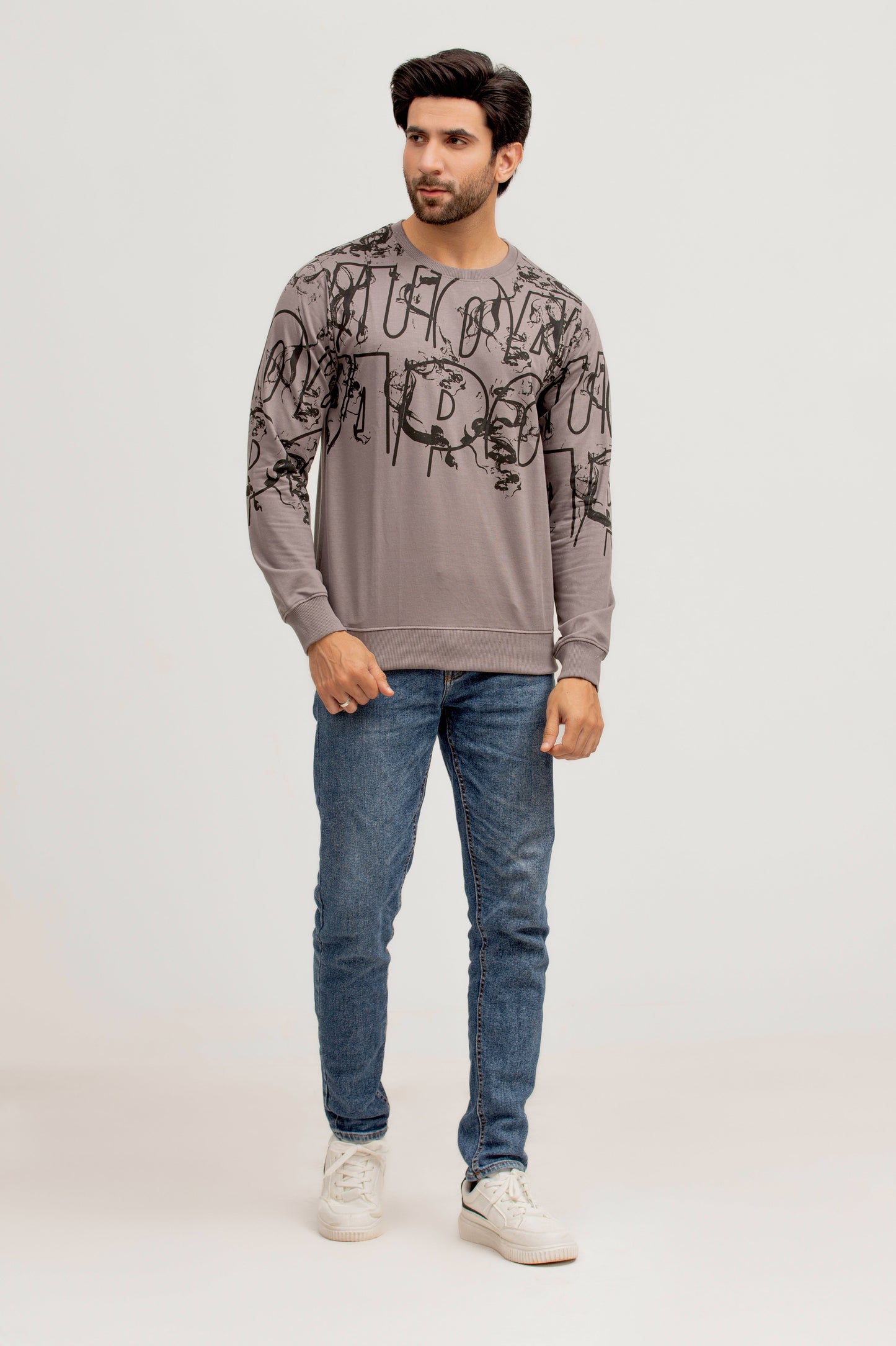 Grey Printed Sweat Shirt