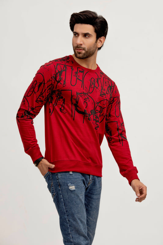 Maroon Printed Sweatshirt