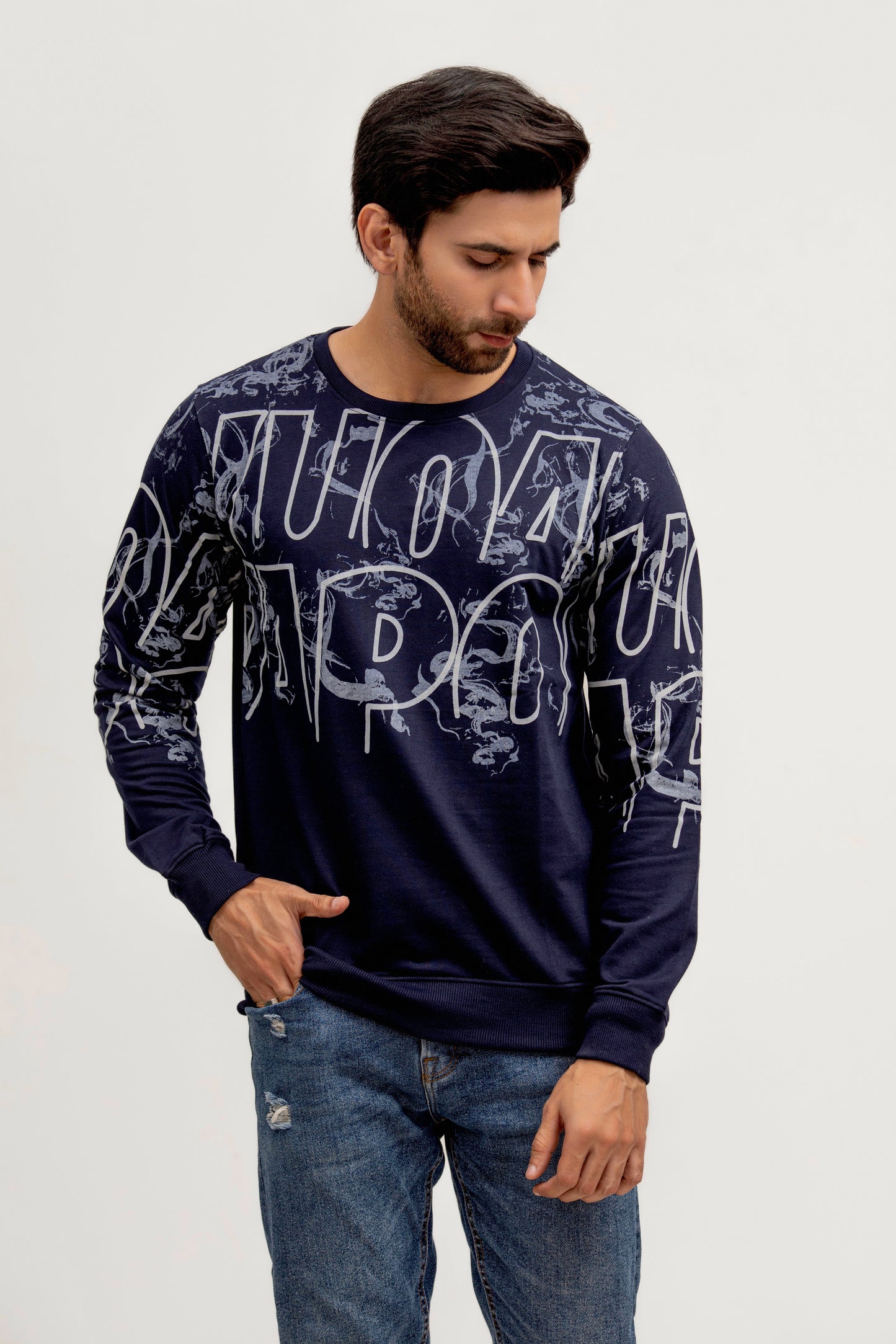 Navy Blue Printed Sweatshirt