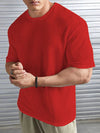 Waffle Knitted Drop Shoulder T-Shirt Red