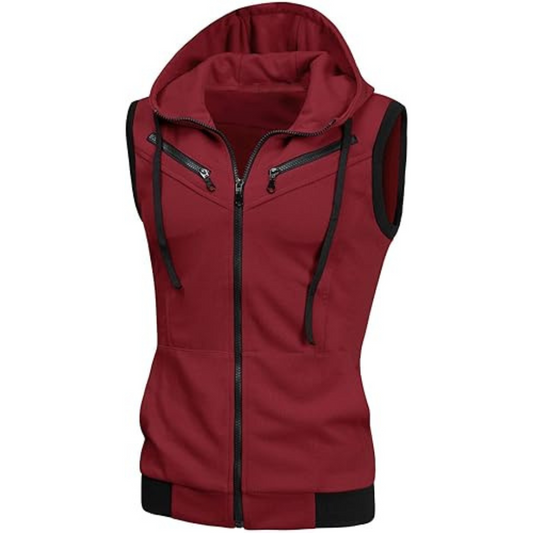 Red Sleeveless Hooded Zipper