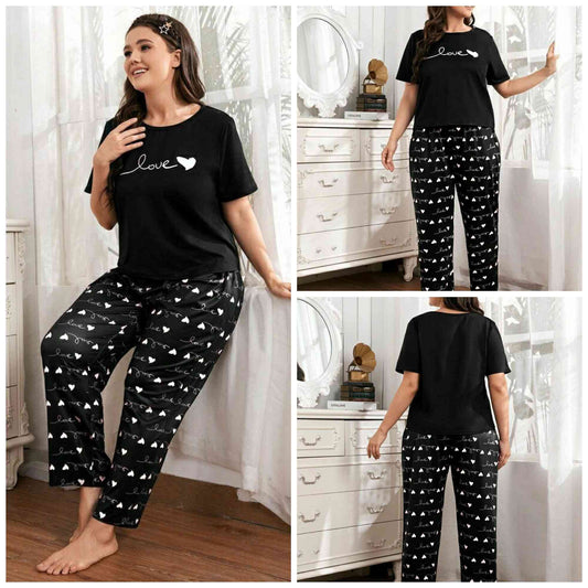 Black Love Printed Night Suit