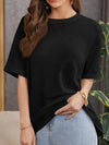 Waffle Knitted Drop Shoulder T-Shirt Black