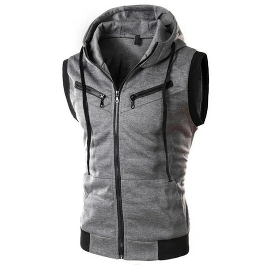 Grey Sleeveless Hooded Zipper