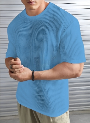 Waffle Knitted Drop Shoulder T-Shirt Sky Blue